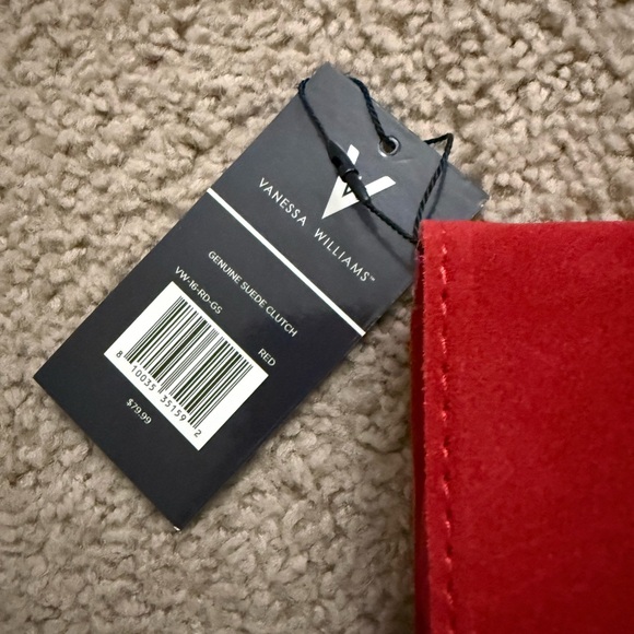 NWT VANESSA WILLIAMS GENUINE SUEDE CLUTCH RED GOLD CHAIN STRAP - Picture 2 of 6